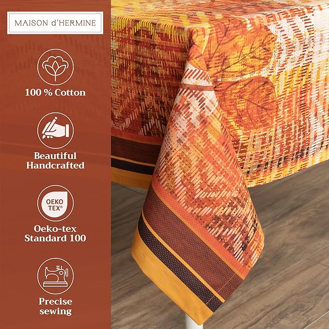 Maison d' Hermine Table Cloth Square Table 100% Cotton 60 x 60 Inches Fall Tablecloth Reusable Everyday Use for Thanksgiving Christmas Decorations Dining Farmhouse Party (Thanksgiving Tartan)
