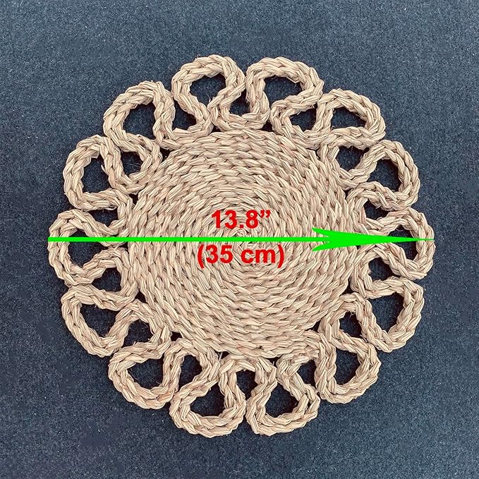 13.8" Set of 10 Round Seagrass Placemats | Boho Woven Rattan Table Mats | Farmhouse Wicker Spring Plate Chargers Like Water Hyacinth, Seagrass for Wedding, Party, Christmas, Events
