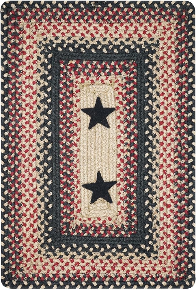 Homespice Primitive Star Gloucester Dining Placemats, Warm Primitive Decor, Set of 6, Black and Red - 13x19 Rectangle Table Mats - Vibrant Colors, Durable, Easy to Clean and Protects Furniture