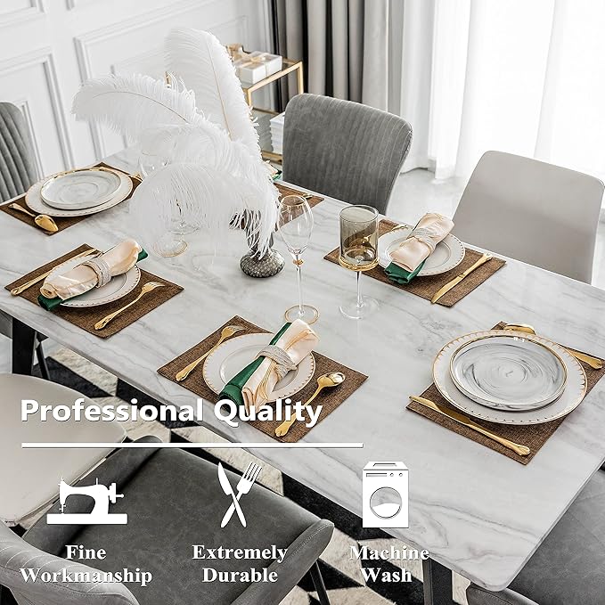 Home Brilliant Set of 6 Placemats Heat Resistant Dining Table Cloth Place Mats Kitchen Table Mats, Brown