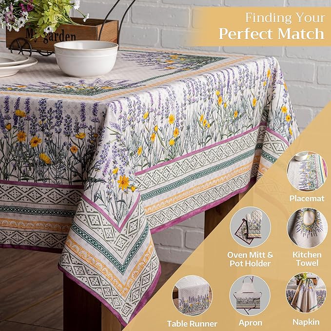 Maison d' Hermine Table Cloth Rectangle Table 100% Cotton 70 x 120 Inches Tablecloth Reusable Decorative for Dining Room Farmhouse Home Valentines Day Decorations Spring Summer - Fanny Lavender