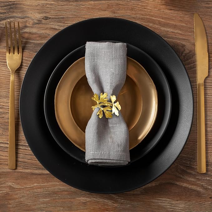 Decozen Set of 8 Gold Napkin Rings in Leaf Design, Festive, Table Decor Setting for Holiday, Wedding, Birthday, Kitchen, Home Decor, Housewarming Gift - Mothers Day Decorations