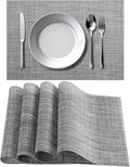 Timeet Placemats Set of 4, Heat Resistant Non-Slip Place Mats, Durable Washable PVC Vinyl Woven Table Mats, Linen Textured Table Placemats for Dining Kitchen Resistant Easy to Clean(Gray)