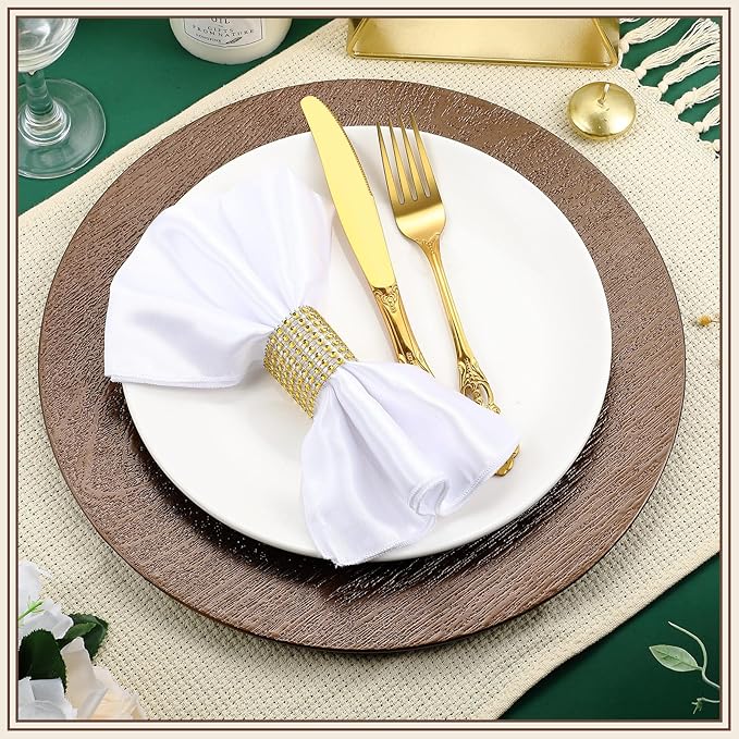 Mifoci 100 Pcs Faux Wooden Charger Plates 13 Inch Round Rustic Plastic Plates Antique Design Bulk Decorative Chargers for Dinner Tray for Wedding Dinner Table Farmhouse Party Event (Brown)