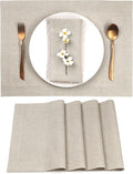 D'Moksha Homes Linen Natural Placemats Set of 4-100% Pure Linen Placemats 14 x 19 Inch for Valentines, Spring, Easter - Handcrafted and Machine Washable