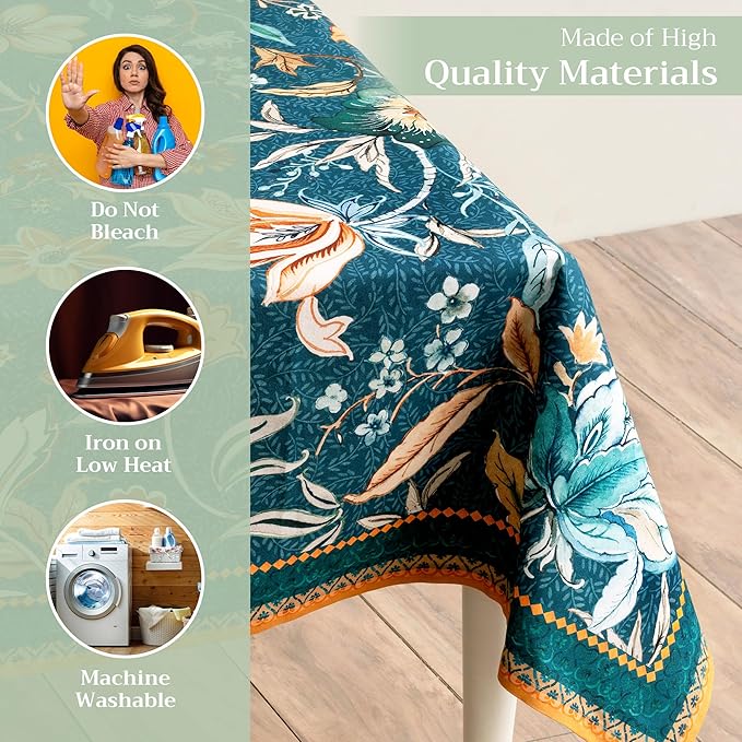 Maison d' Hermine Table Cloth Rectangle Table 100% Cotton 60 x 120 Inches Fall Tablecloth Reusable Everyday Use for Thanksgiving Christmas Decorations Dining Farmhouse Party (Luxury Loft - Dark Teal)