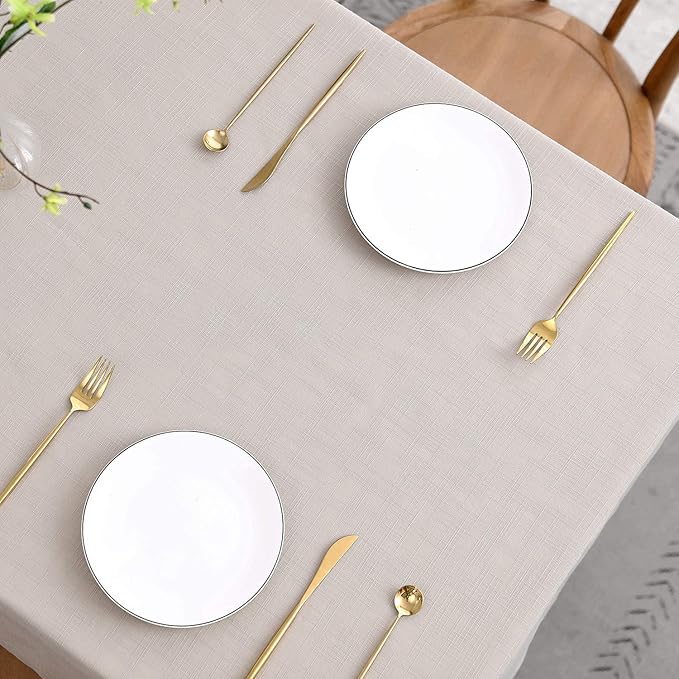 maxmill Lux Faux Linen Table Cloth with Slubby Yarn Textured Weaves Wrinkle Free Anti-Shrink Soft Tablecloth Decorative Table Cover for Outdoor and Indoor Use Rectangle 60 x 104 Inch Natural