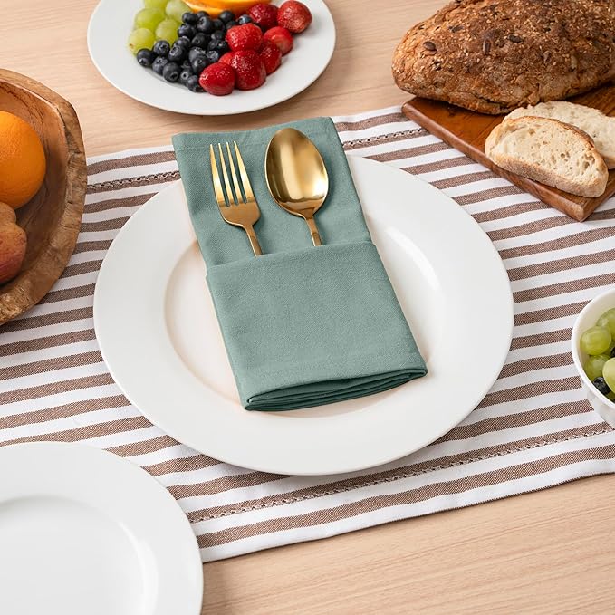 Blue Needles Solid Cloth Napkins Set of 6 Hunter Green 100% Cotton Dinner Napkins 18x18 inches - Soft, Reusable, Absorbent & Washable Linen, Ideal for Christmas Events, Parties & Everyday Use