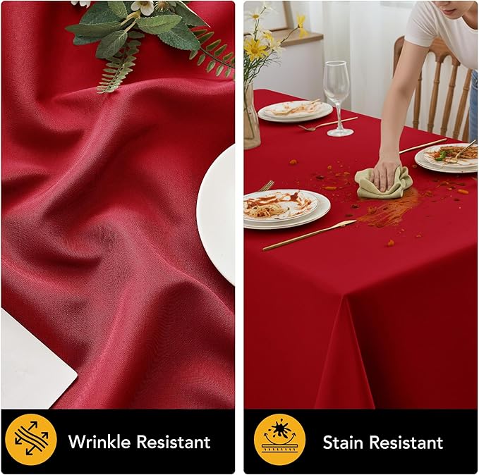 6-Pack Red Tablecloths for Square Tables, 70 x 70 Inches, Stain-Resistant Polyester Fabric for 3 Foot Tables - Washable Table Covers for Weddings, Banquets, Birthday Parties, Events