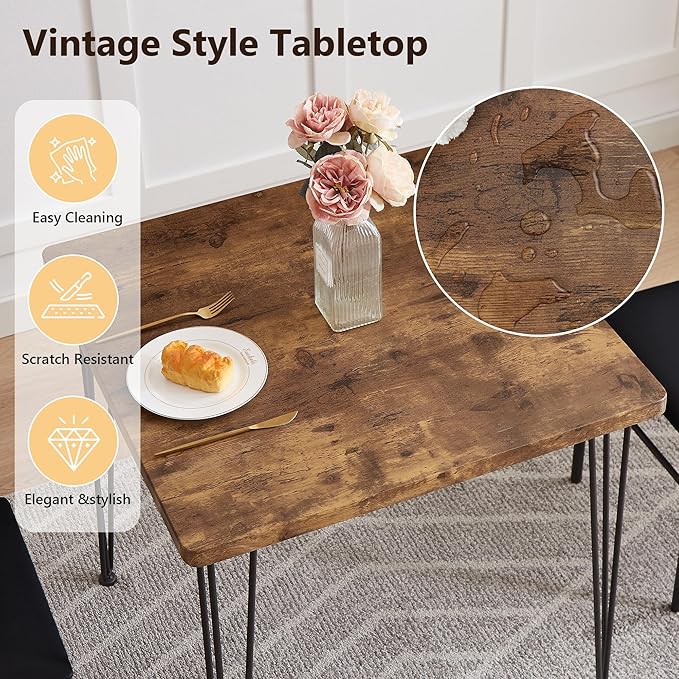VECELO 3 Piece Dining Table Set for 2, Kitchen Table Set with 2 Chairs for Small Space, Space-Saving and Modern Design, Apartment, Easy to Assemble,Brown
