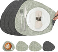 Placemats and Coasters, Washable Reversible Placemats Round Faux Leather Wipeable Place Mats Non Slip Heat Resistant Indoor Outdoor Table Mats (Set of 4, Gray Green)