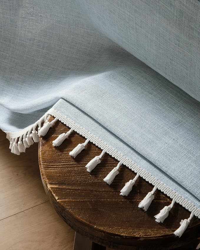ZeeMart Contrast Linen Table Cloth Rectangle Table Cloths 60x84 Inch Blue, Farmhouse Style Heavy Weight Blue Tablecloth, Water Resistant Burlap Tablecloths