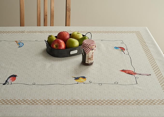 Maison d' Hermine Table Cloth Rectangle Table 100% Cotton 60 x 90 Inches Tablecloth Reusable Decorative for Dining Room Farmhouse Home Valentines Day Decorations Spring Summer - Birdies on Wire
