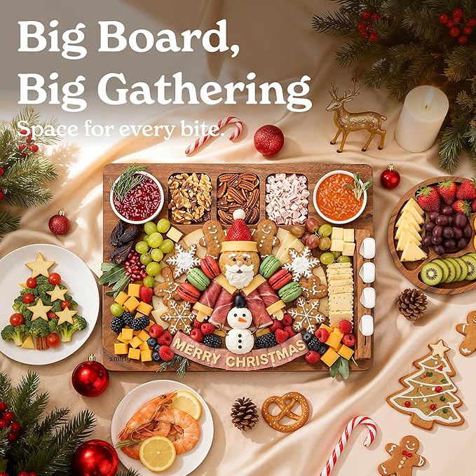 SMIRLY Charcuterie Boards Set, Large Cheese Board Set, Natural Walnut Wood Charcuterie Tray with Accessories - Housewarming Gifts New Home, Wedding & Bridal Shower Gifts for Women, Couples