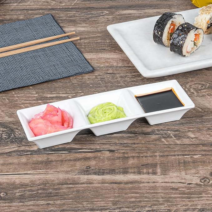 Melamine Triple Bowl, Melamine Triplet Bowl Set - Square Bowls - White - 8.8" - 10ct Box - Voga - Restaurantware
