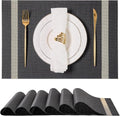 Leetaltree Luxury Black Placemats with Gold Stripes Placemats Set of 4 - Waterproof Washable for Wedding, Anniversary, Daily Use - Sparkling Table Decor - Hand-Cut