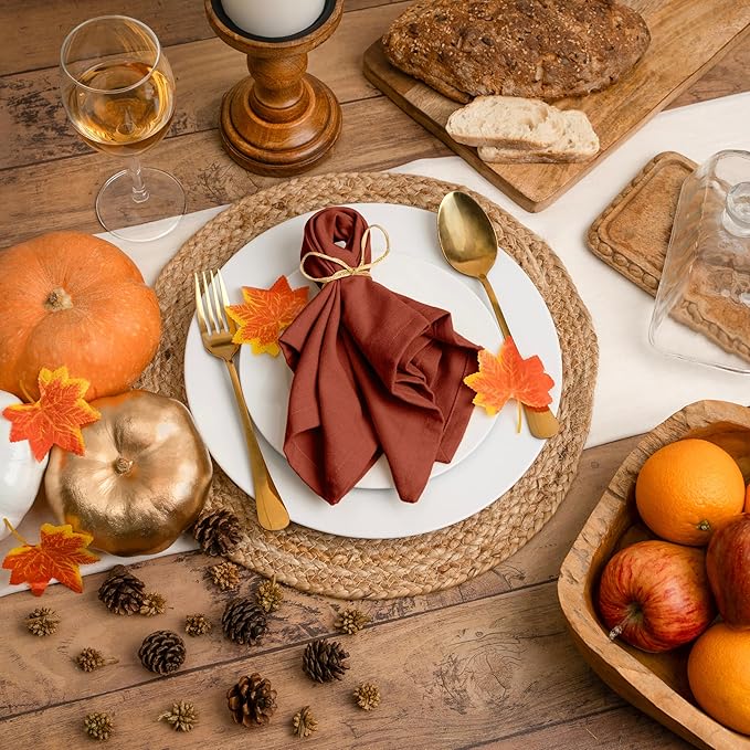 Blue Needles Solid Cloth Napkins Set of 6 Rust 100% Cotton Dinner Napkins 18x18 inches - Soft, Reusable, Absorbent & Washable Linen, Ideal for Christmas Events, Parties & Everyday Use