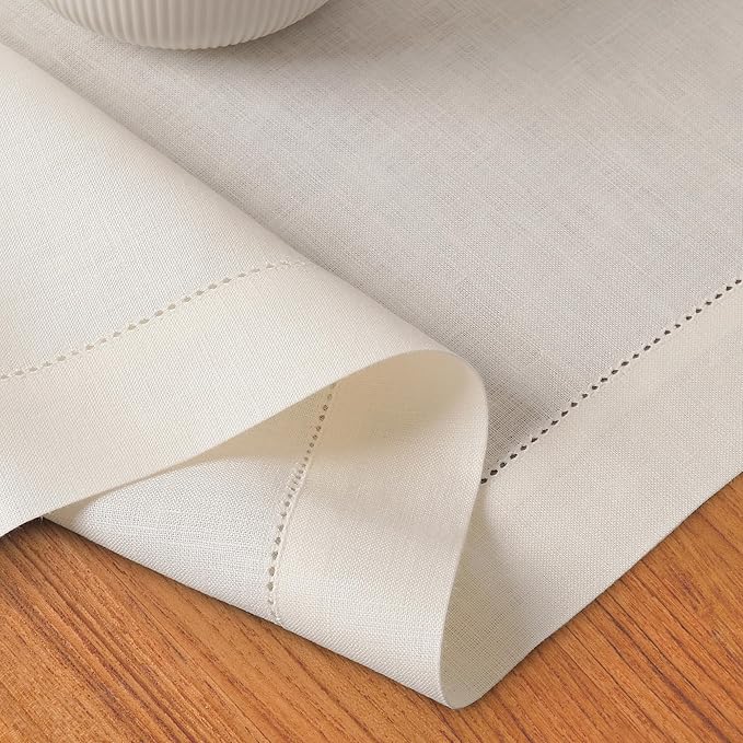 D'Moksha Homes Linen Ivory Table Runner 36 Inches - 100% Pure Linen Small Table Runner 14 x 36 Inch Ideal for Dresser, Coffee Tables, Valentines, Spring, Easter - Classic Hemstitch