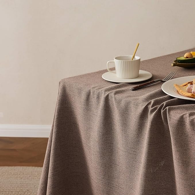 Linen Tablecloth with Tassels, Farmhouse Style Brown Tablecloth, Water Resistant Burlap Tablecloths for Square Table, 52x52 Inch Cocoa Brown