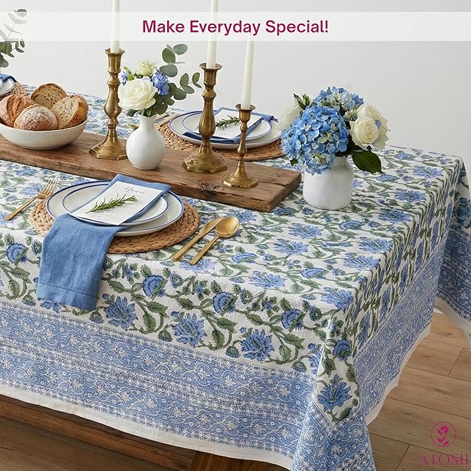 ATOSII Taj 100% Cotton Fall Tablecloth, Handblock Print Rectangle Table Cover for Kitchen Dining Linen I Parties, Thanksgiving, Christmas, Wedding, Table Cloth I 72 X 120 Inches I 10 Seater