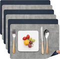 Myir JUN Placemats Dual Sided, Faux Leather Place Mats Set of 6 Indoor Placemat for Dining Table Outdoor Place Mat Manteles Individuales Square Non-Slip Washable Table Mats (Gray Blue, Set of 6)