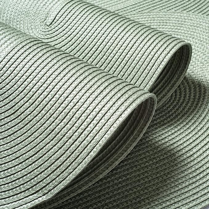 FunWheat Oval Braided Placemats Set of 4 Table Mats for Dining Tables Washable Heat Resistant Place Mats for Indoor Outdoor Use 12 x18 Inch (Oval Fog Green, 4pcs)