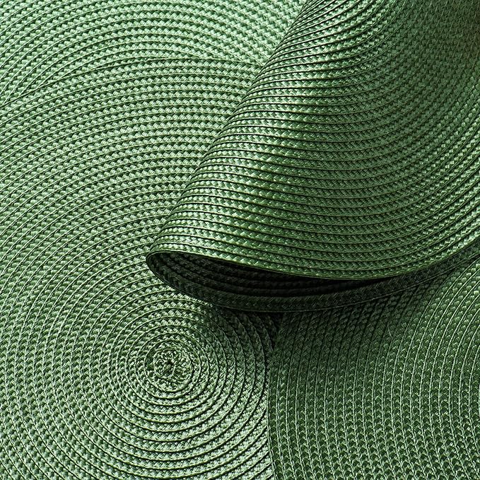 AHHFSMEI Round Braided Placemats 15 Inch Round Table Mats for Dining Tables Natural Woven Heat Resistant Place mats Set of 6 (Olive Green)
