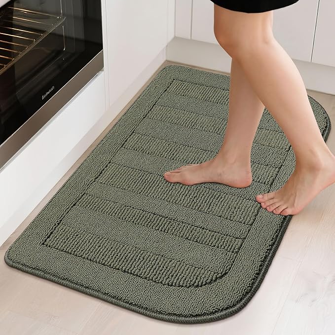 BEQHAUSE 24x36 Inch Kitchen Rug Mat Durable Kitchen Rugs Non-Slip Washable Absorbent Kitchen Mats for Floor Dirt-Resistant Semicircular Kitchen Mat (Green)