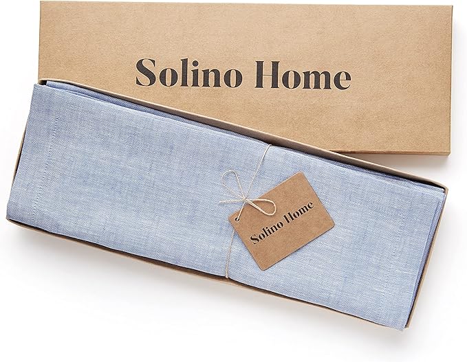 Solino Home Linen Cloth Placemats Set of 4-100% Pure Linen Chambray Blue Placemats 14 x 19 Inch - Athena - Winter, Spring, Easter