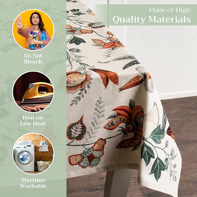 Maison d' Hermine Table Cloth Square Table 100% Cotton 54 x 54 Inches Fall Tablecloth Reusable Everyday Use for Thanksgiving Christmas Decorations Dining Farmhouse Party (Dalida)