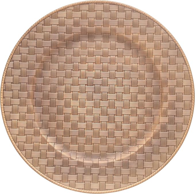 13 Inch Antique Gold Charger Plates Set of 6 Round Plastic Plates Matte Finish Faux Rattan Woven Texture Charger plates for Wedding Party Christmas (634)