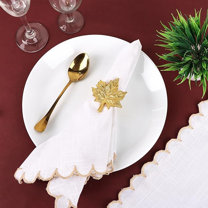 CLEENTABLE Maple Leaf Napkin Rings - Set of 12 Handcrafted Aluminum Napkin Holders for Cloth & Paper Napkins, Elegant Table Décor for Wedding Receptions Thanksgiving Christmas Holiday Parties (Gold)