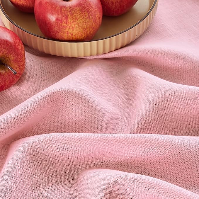 Solino Home Linen Square Tablecloth 52 x 52 Inch - 100% Pure Linen Pink Lemonade Table Throw - Fete, Machine Washable Table Cloth for Valentines, Spring, Easter