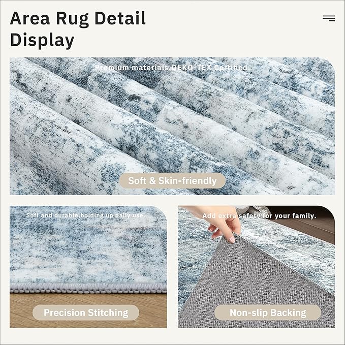 Runner Rug 2'x10' Abstract Washable Non-Slip Runner Rugs for Kitchen Bathroom Laundry Room Blue Vintage Floor Carpet Runners for Hallway Entryway
