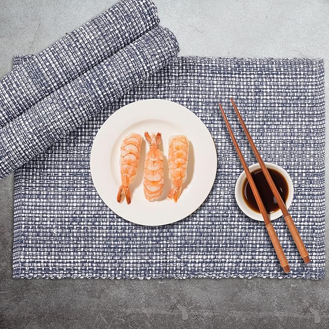Urban Villa Placemats for Dining Table 100% CottonPlacemats 14''x20'' Over Sized Tablemats Set of 6Placemats Blue/White Two Tone Tablemats for Family Dinners Wedding Parties Everyday Use Placemats