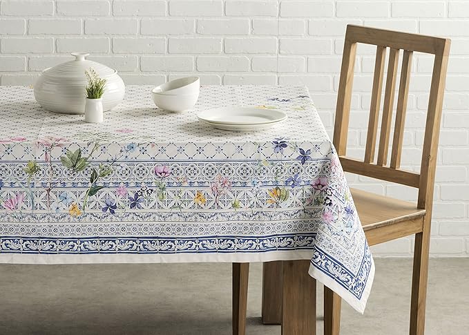 Maison d' Hermine Table Cloth Square Table 100% Cotton 60 x 60 Inches Tablecloth Reusable Decorative for Dining Room Farmhouse Home Valentines Day Decorations Spring Summer - Faience