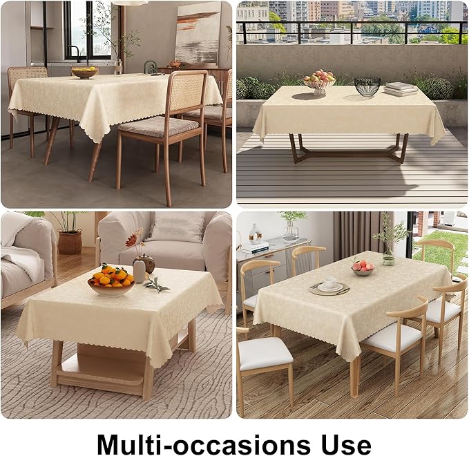 Smiry Rectangle Table Cloth, Waterproof Heavy Duty Vinyl Tablecloths, Wipeable Washable Table Cover for Kitchen and Dining Room (Beige, 60" X 140")