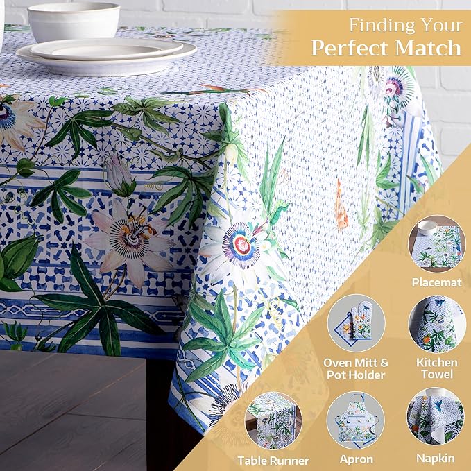 Maison d' Hermine Table Cloth Rectangle Table 100% Cotton 70 x 120 Inches Tablecloth Reusable Decorative for Dining Room Farmhouse Home Valentines Day Decorations Spring Summer - Passiflora