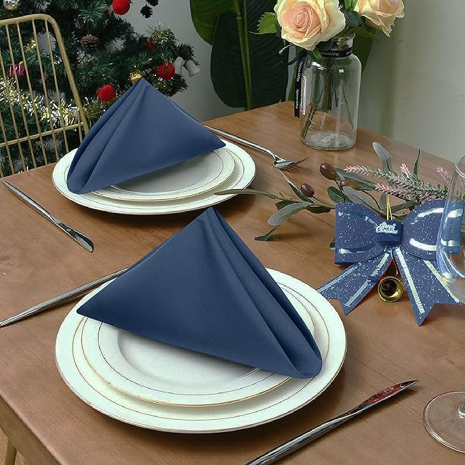 Ruvanti Cloth Napkins Set of 4, 18x18 Inches Napkins Cloth Washable, Soft, Durable, Absorbent, Cotton Blend. Table Dinner Napkins Cloth for Hotel, Lunch, Restaurant, Wedding Parties - Ocean Blue