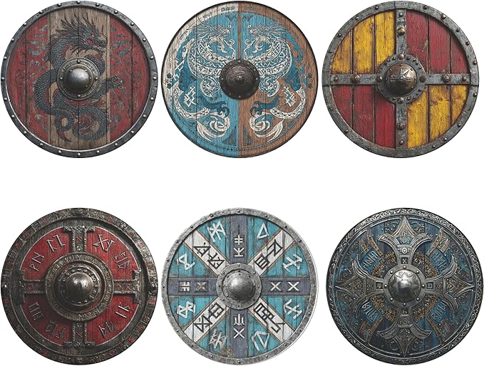 Viking Shield Coasters Leather Round Drink Coasters 6 Pcs Set with Holderor for Cup Drink Coffee Table Bar Home Decor