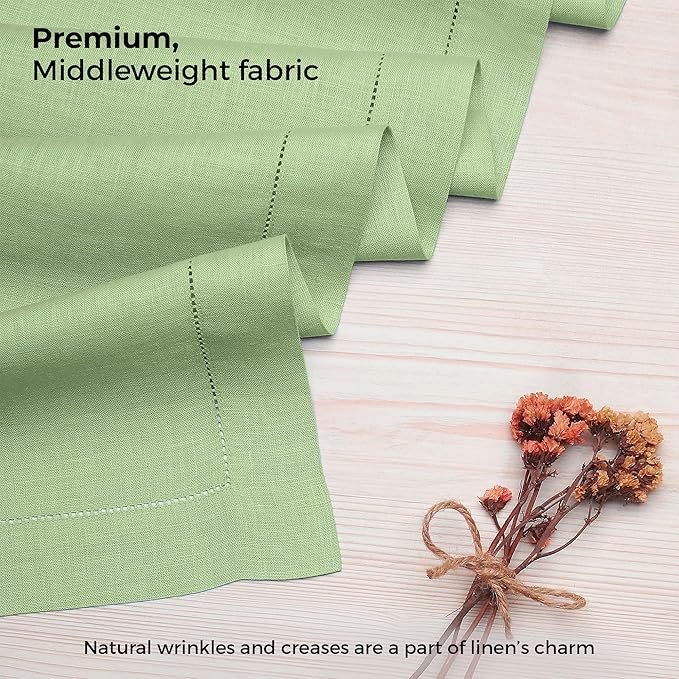 D'Moksha Homes Linen Sage Green Table Runner 108 Inches Long - 100% Pure Linen 14 x 108 Inch Table Runner for Spring, St Patricks Day, Easter - Classic Hemstitch