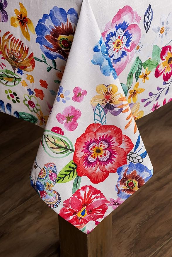Maison d' Hermine Table Cloth Rectangle Table 100% Cotton 70 x 108 Inches Tablecloth Reusable Decorative for Dining Room Farmhouse Valentines Day Decorations Spring Summer- Happy Florals - High Summer