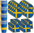Swedish Flag Birthday Party Supplies Set Plates Napkins Cups Tableware Kit for 16