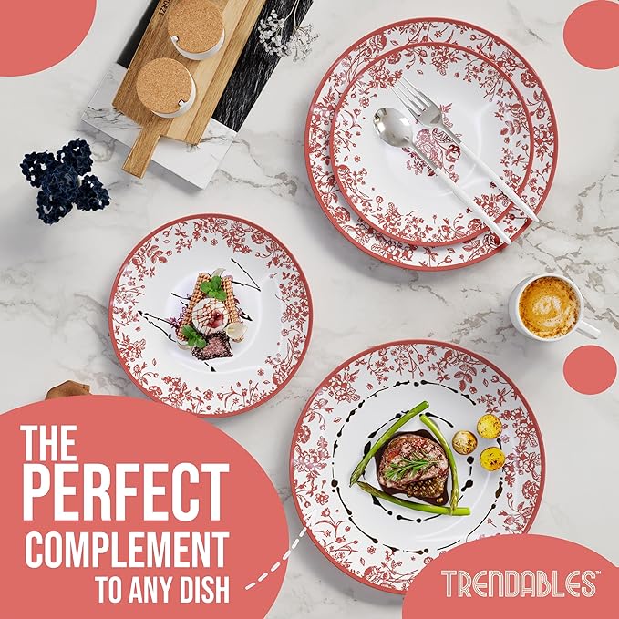 Trendables Disposable Plates For Party Supplies | Pink Floral Plastic Plates For Wedding 80 Pcs - 40 X 8 & 40 X 10 Dinner Plate Sets | Floral Plate Set Disposable Plastic Dinnerware Sets