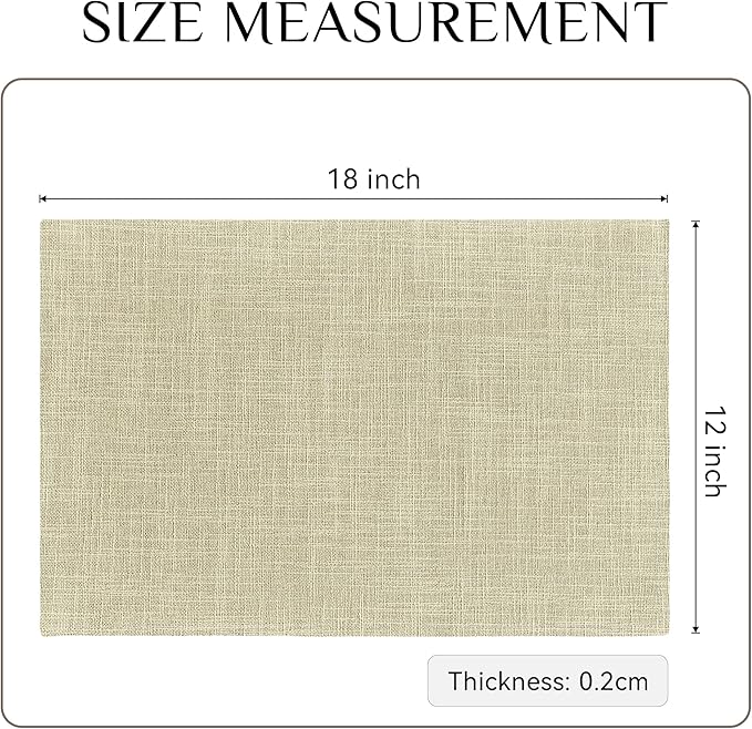 Softalker Faux Linen Placemats Set of 6-12 x 18 Inch, Heat Resistant Double Layered Durable Burlap Farmhouse Place Mats, Non-Slip Washable Rustic Table Mats for Dining, Kitchen, Party（Light Linen