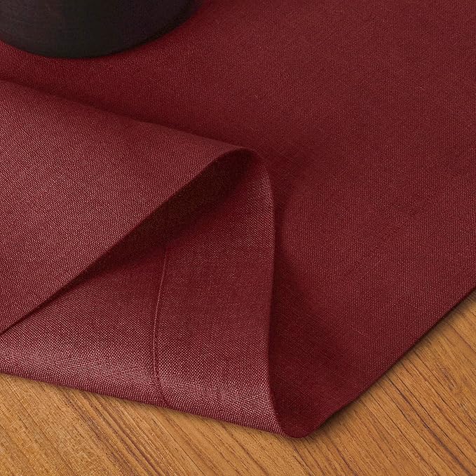 D'Moksha Homes Linen Dark Red Table Runner 72 Inches Long - 100% Pure Linen 14 x 72 Inch Table Runner for Dining, Valentines, Spring - Machine Washable