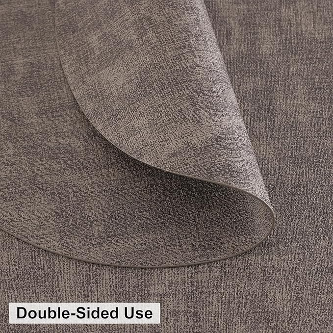 homing Round Faux Leather Placemat and Coaster 6 Packs, Washable Heat Resistant Dining Place Mats, Wipeable Double-Sided Table Mats for Indoor and Outdoor, Diameter 13 and 3.93 inch, Brown