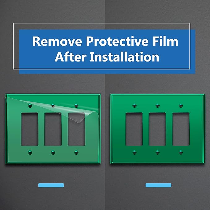 LIDER Reflective Acrylic Decorator Wall Plate, Mirrored Light Switch Plate, Plexiglass Outlet Cover, Acrylic Glass, Oversized 3-Gang 5.25" x 7.06", LWP-33O-AGR, Green