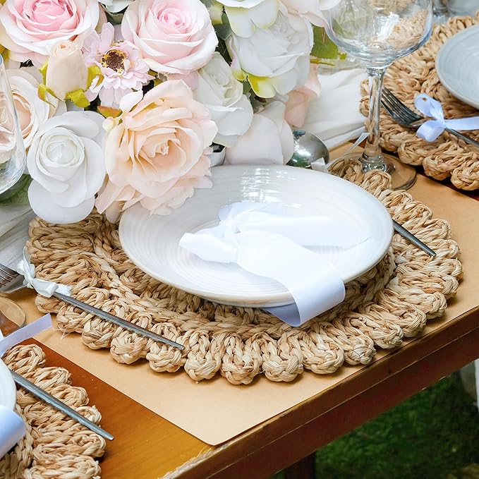 13.8" Corn Husk Woven Round Placemats Set of 10 - Wicker Boho Farmhouse Placemats - Rattan Table Mats Like Water Hyacinth for Dining Table, Wedding, Home