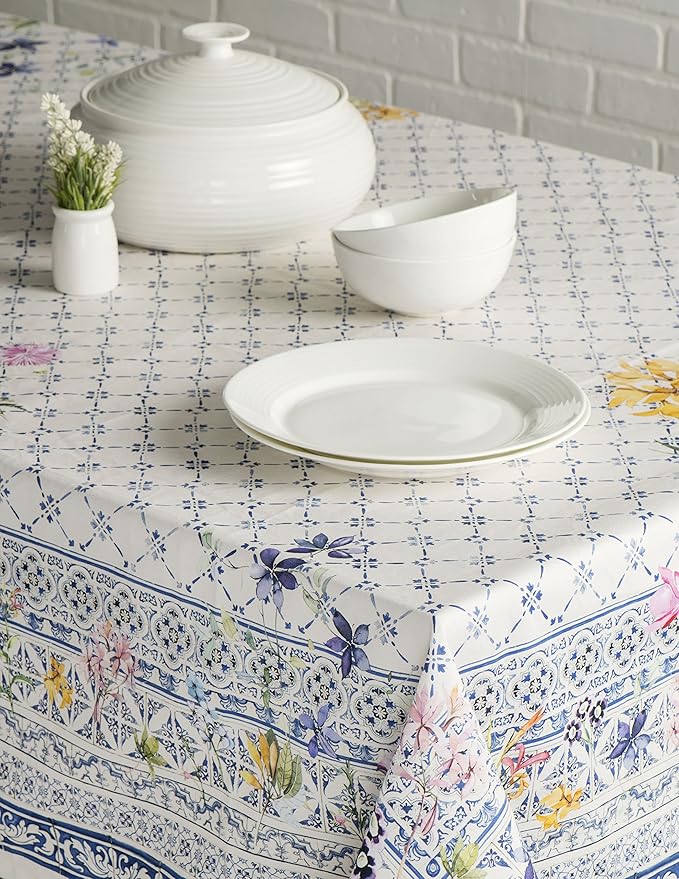 Maison d' Hermine Table Cloth Square Table 100% Cotton 54 x 54 Inches Tablecloth Reusable Decorative for Dining Room Farmhouse Home Valentines Day Decorations Spring Summer - Faience